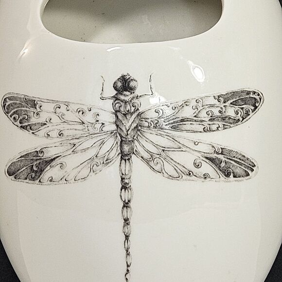 Vtg Wall Pocket Hanging Cream Ceramic Vase Container by Daphne Dragonfly Insect - Picture 9 of 12